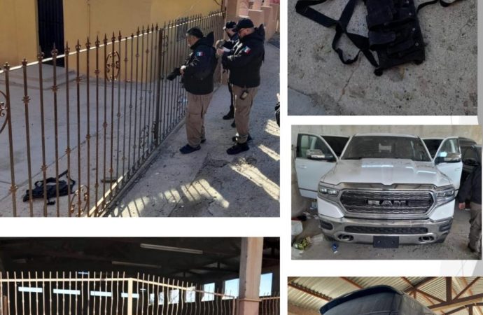 Aseguran inmueble, vehículos y material táctico en Caborca
