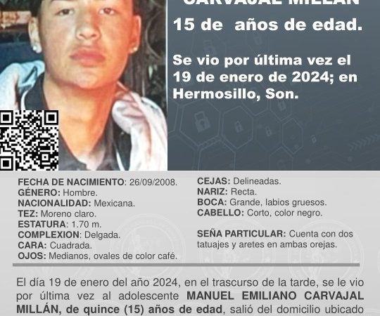 Se activa Alerta Amber para localizar a menor de edad en Hermosillo