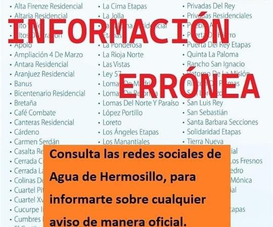 Agua de Hermosillo desmiente corte de servicio en colonias del Norte