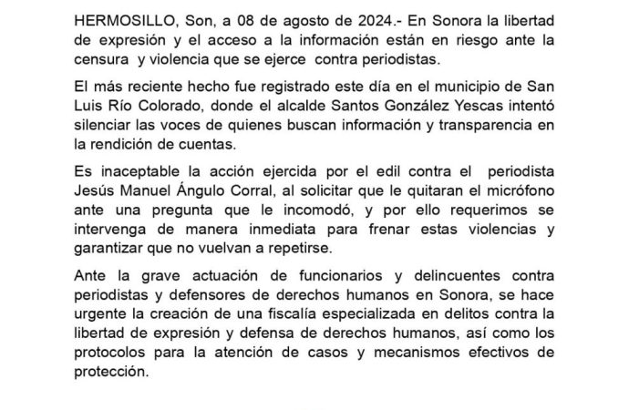 Rechazan periodistas y defensores de los derechos humanos trato de alcalde a reportero