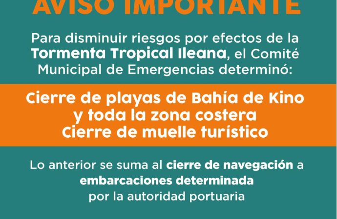 Cierran playas de Bahía de Kino por la llegada de Ileana