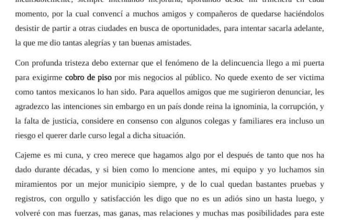 Por cobro de piso Joven empresario decide irse de Ciudad Obregón