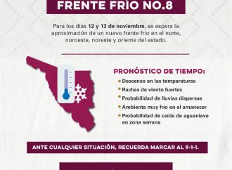 Advierten por llegada de frente frío no. 8 a Sonora