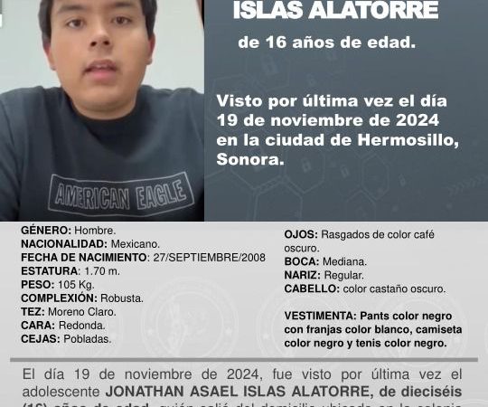 Familiares de adolescente extraviado en Hermosillo, Sonora cierran vialidades