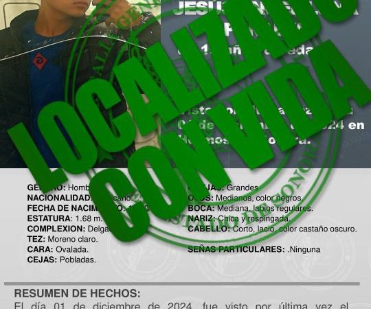 Localizan sano y salvo a menor reportado como desaparecido en Hermosillo