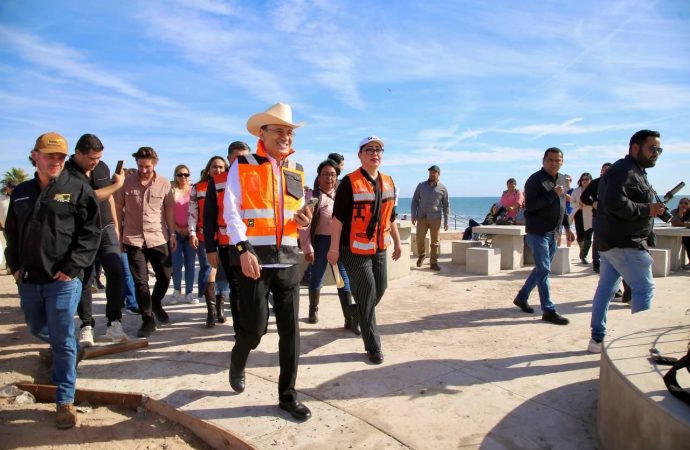 Avanza Gobernador Durazo construcción de malecón de Huatabampito con 75% de la obra concluida