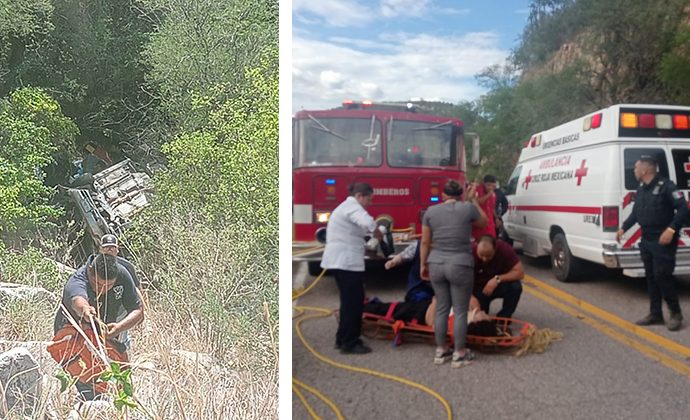 Automóvil cae a barranco en carretera Hermosillo–Moctezuma; mujer resulta lesionada