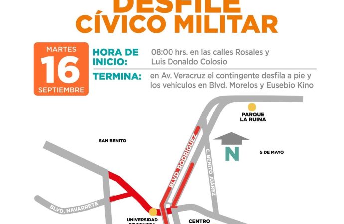 Cerrarán calles el 16 de septiembre por el desfile cívico militar