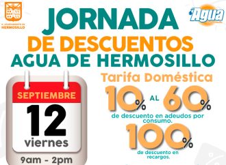 Invita Agua de Hermosillo a Jornada de Descuentos este viernes 12 de septiembre