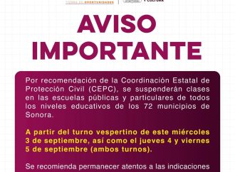 Suspenden clases en todo Sonora por efectos de “Lorena”