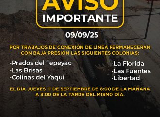 OOMAPASC anuncia baja presión de agua en diversas colonias de Cajeme