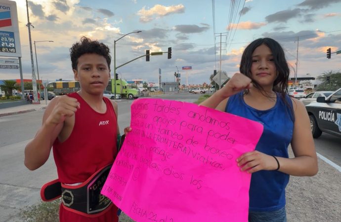 Entre sombras y semáforos, Brandon y Crista buscan apoyo para viajar al torneo de boxeo en Mexicali