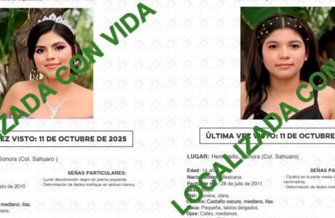 Localizan a dos menores reportadas como desaparecidas en Hermosillo