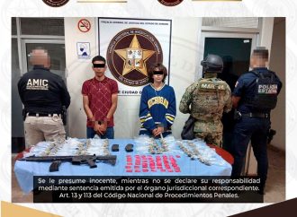 Operativo conjunto asegura droga, arma y detiene a dos personas en Cajeme