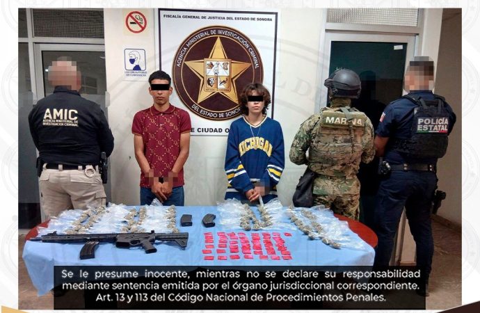 Operativo conjunto asegura droga, arma y detiene a dos personas en Cajeme