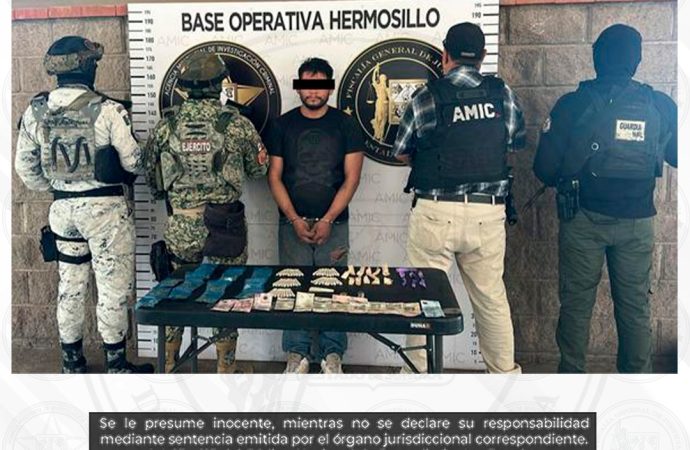 Mediante cateo se desarticula punto de venta de droga y detienen a narcomenudista en Hermosillo