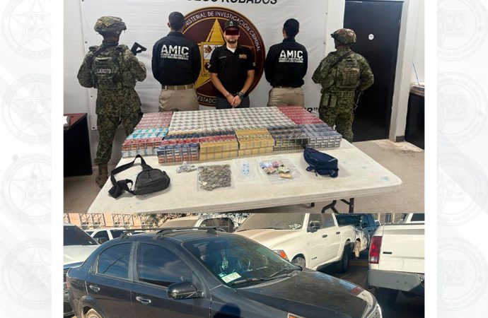 Operativo conjunto en Hermosillo detiene a sujeto con droga, contrabando de cigarros y dinero en efectivo