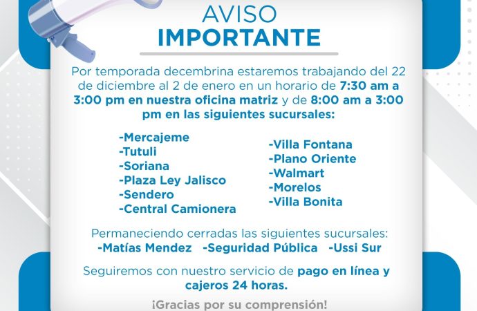 Oomapasc anuncia horarios de atención durante el receso decembrino