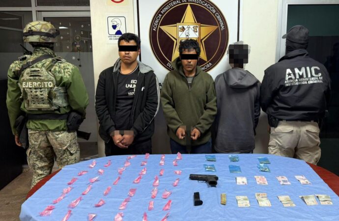 Operativo en Cajeme deja tres detenidos con droga y arma de fuego