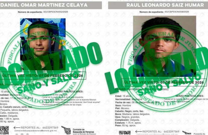 Localiza FGJES sanos y salvos a dos jóvenes con reporte de desaparición en Hermosillo