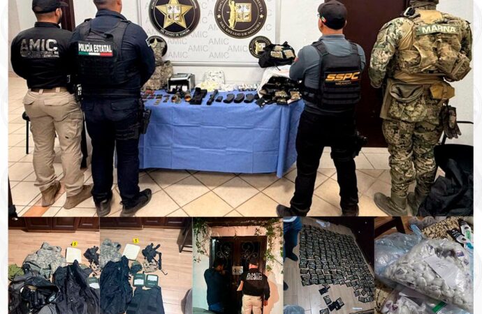Aseguran más de 800 dosis de droga y equipo táctico en cateo en Puerto Peñasco