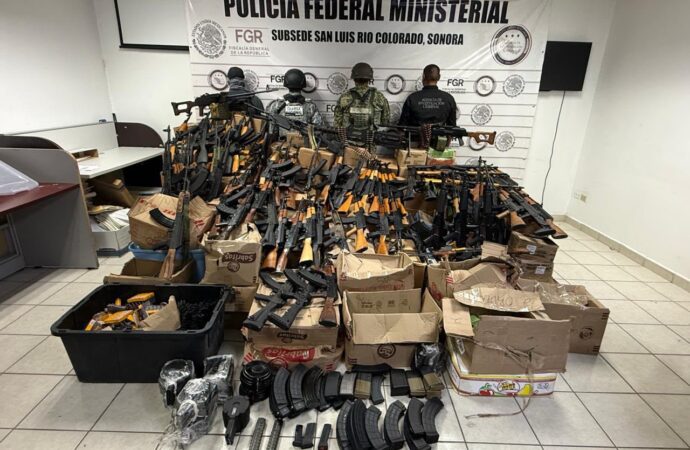 Mesa Estatal de Seguridad asegura arsenal de alto poder en San Luis Río Colorado