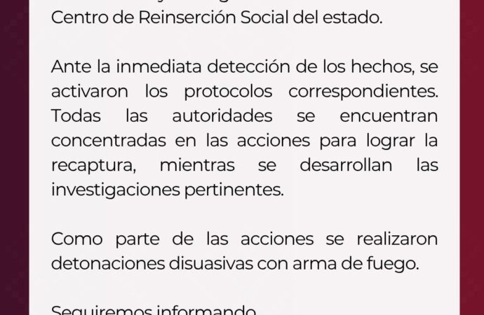 Mantienen operativo para capturar a tres reos que se fugaron del Cereso ii de Hermosillo