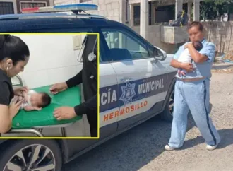Policías auxilian a bebé con problemas respiratorios y lo trasladan al IMSS en Hermosillo